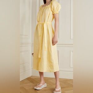 NWOT Sleeper Women's Yellow Linen Button Front Self-Tie Brigitte Dress Size S